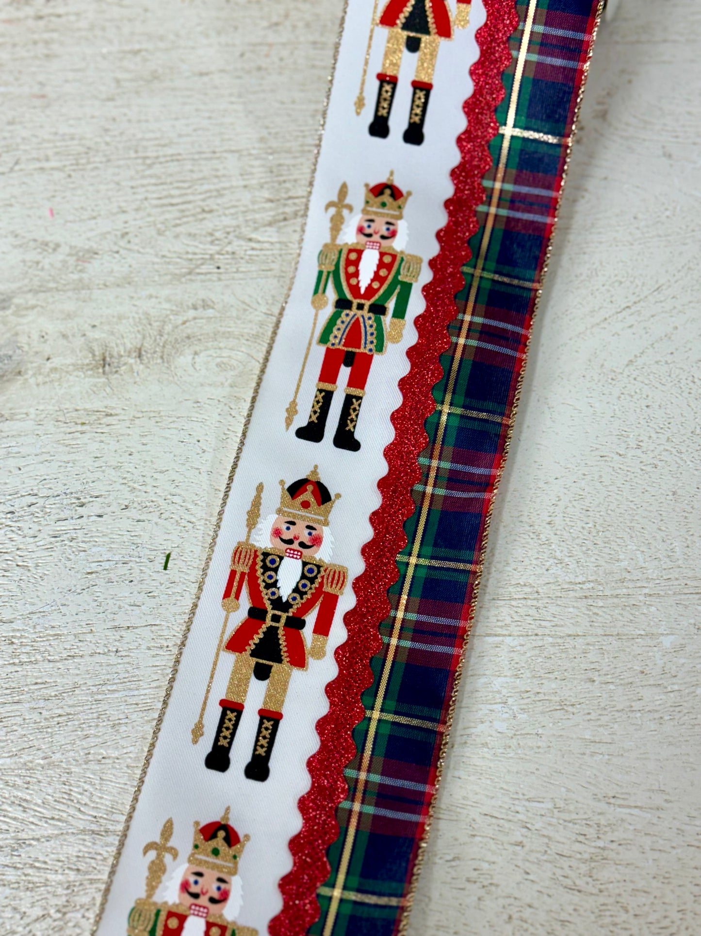 4 Inch By 10 Yard Traditional Nutcracker With Plaid Ribbon