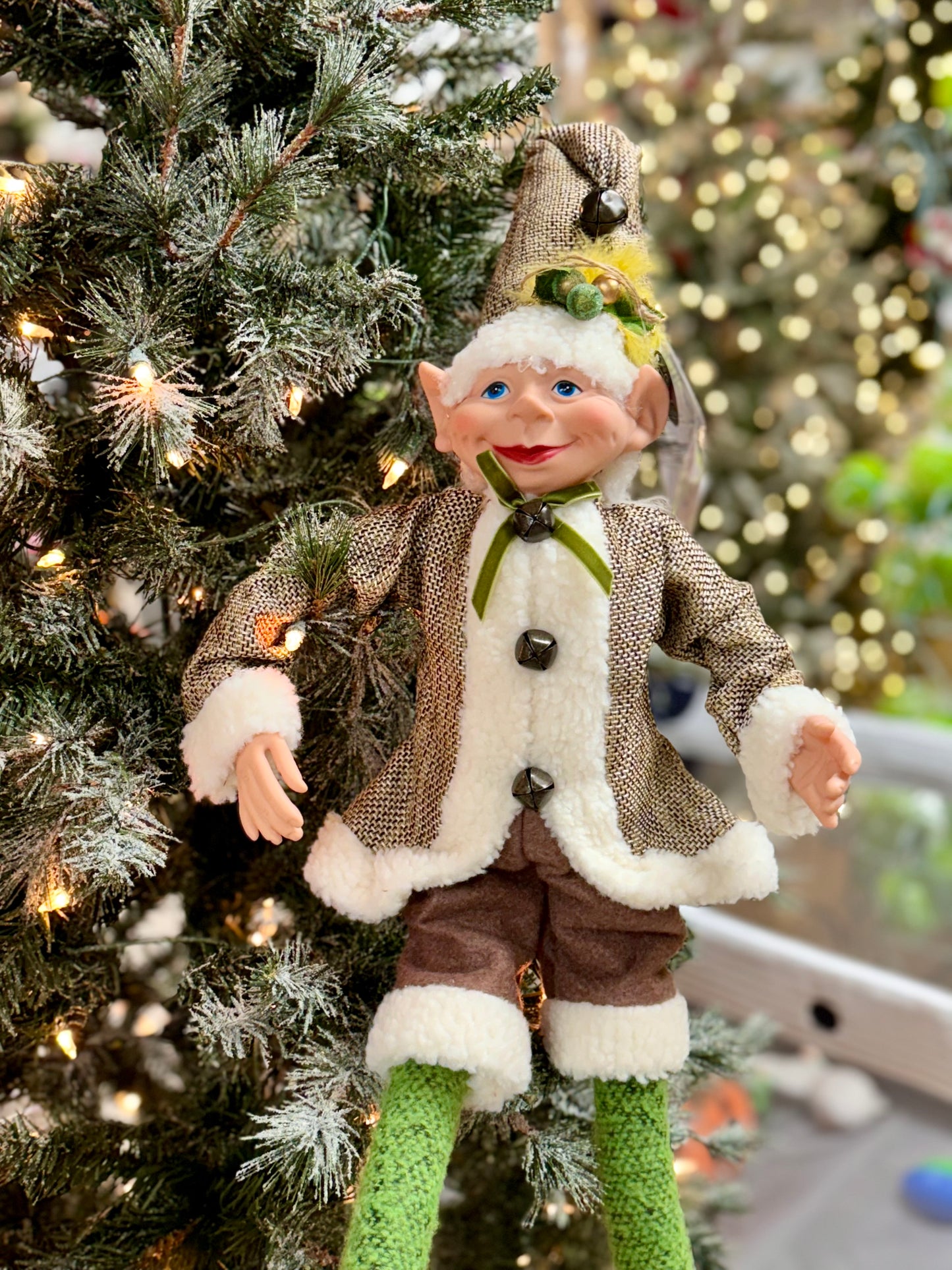 36.5 Inch Brown And Cream Poseable Whimsical Elf