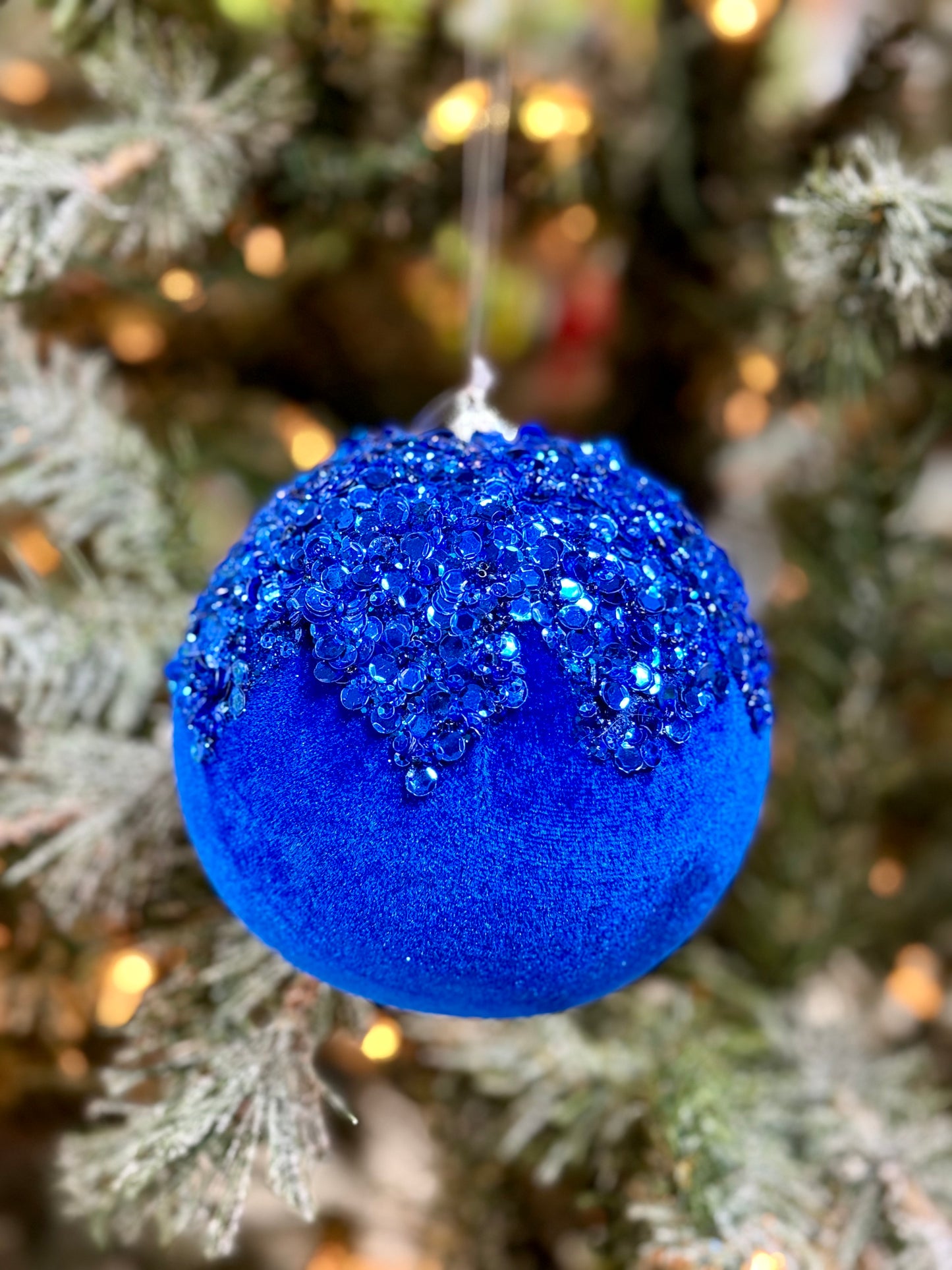 4.75 Inch Velvet Sequin Dripped Ornament Ball