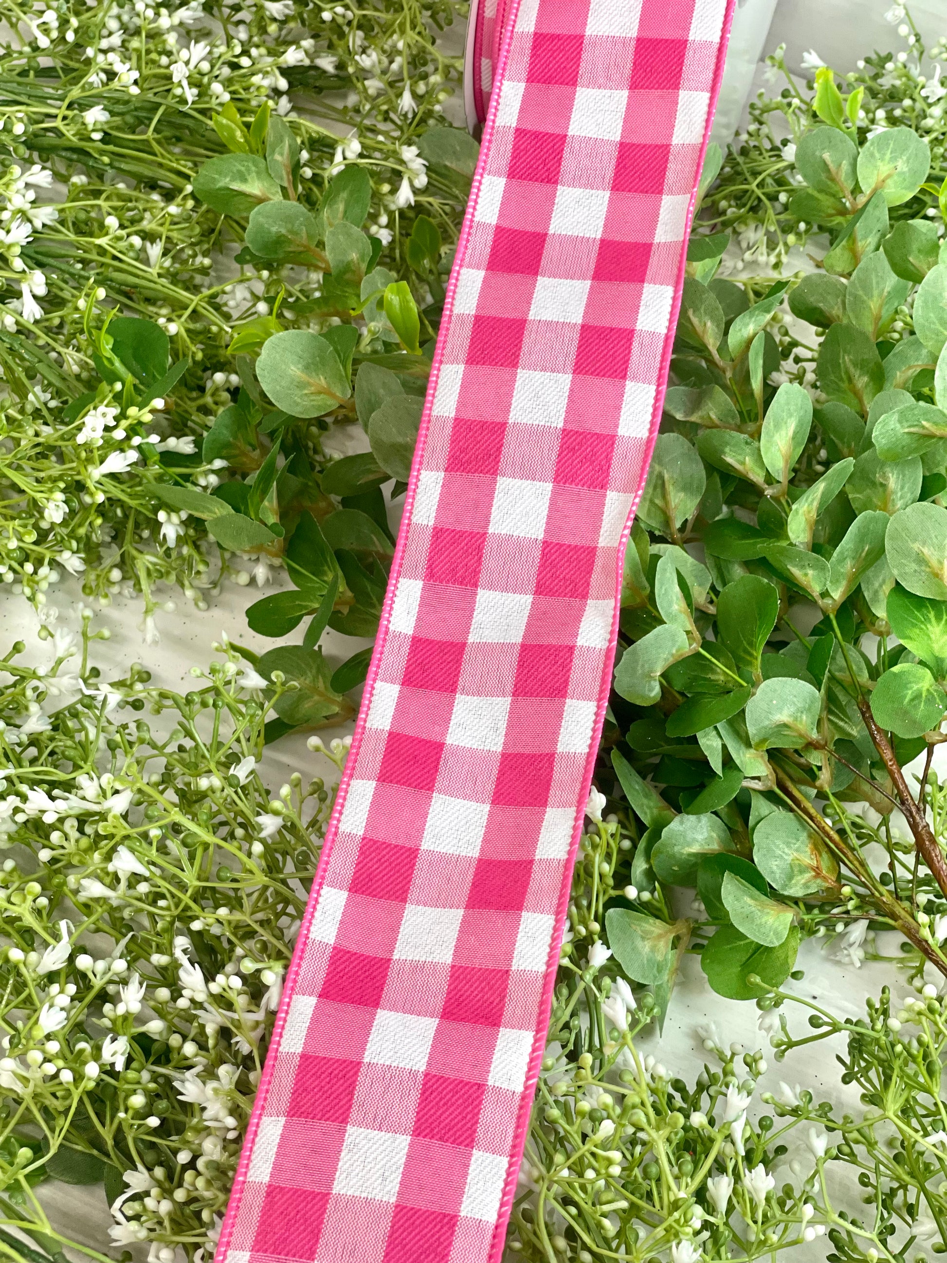 2.5 Woven Check Ribbon: Multi Pink & White (50 Yards) [RL3414] 