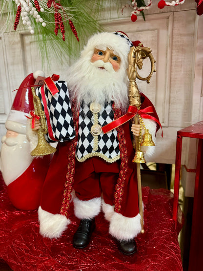 20 Inch Fabric Santa With Diamond Check Jacket