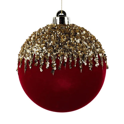 4.75 Inch Burgundy And Gold Flocked Sequin 2D Ball Ornament