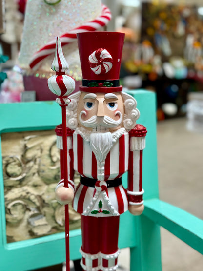 24 Inch Red And White Resin Peppermint Nutcracker