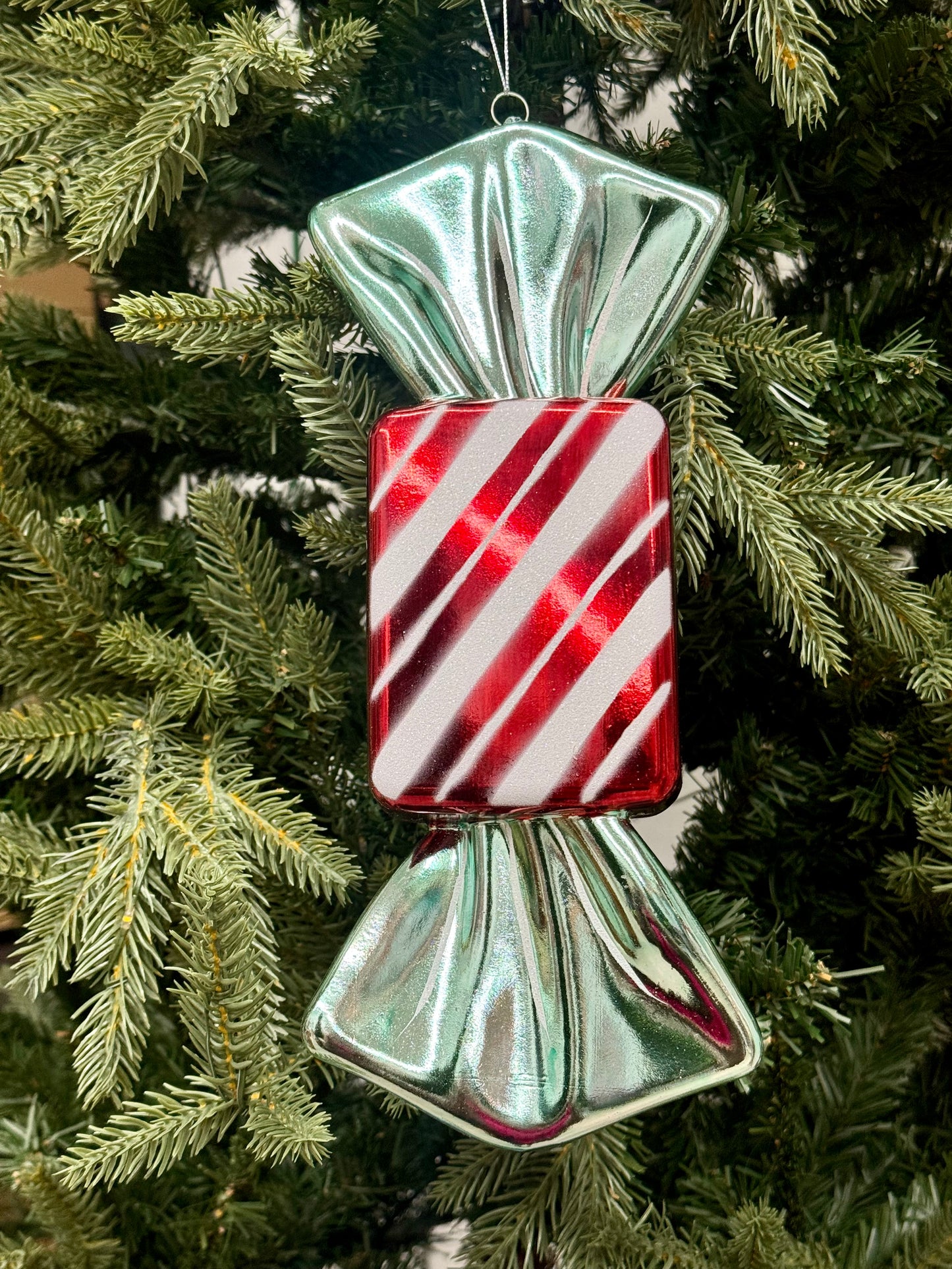 11 Inch Red White And Turquoise Rectangle Candy Ornament