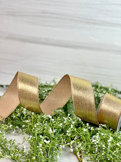 2.5 Inch By 10 Yard Gold Cracked Metallic Ribbon