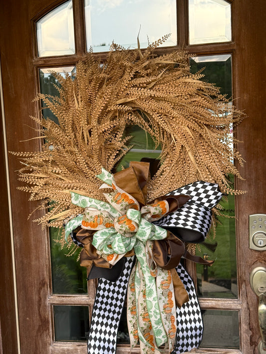 Beige Deluxe Bead Grass Wreath Mixed With Blade Grass UV 28"