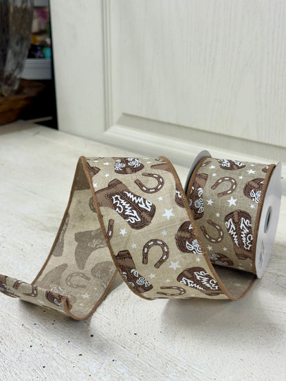 2.5 Inch By 10 Yard Brown Cowboy Boots Ribbon