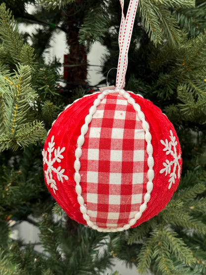 6 Inch Red And White Fabric Snowflake Ornament