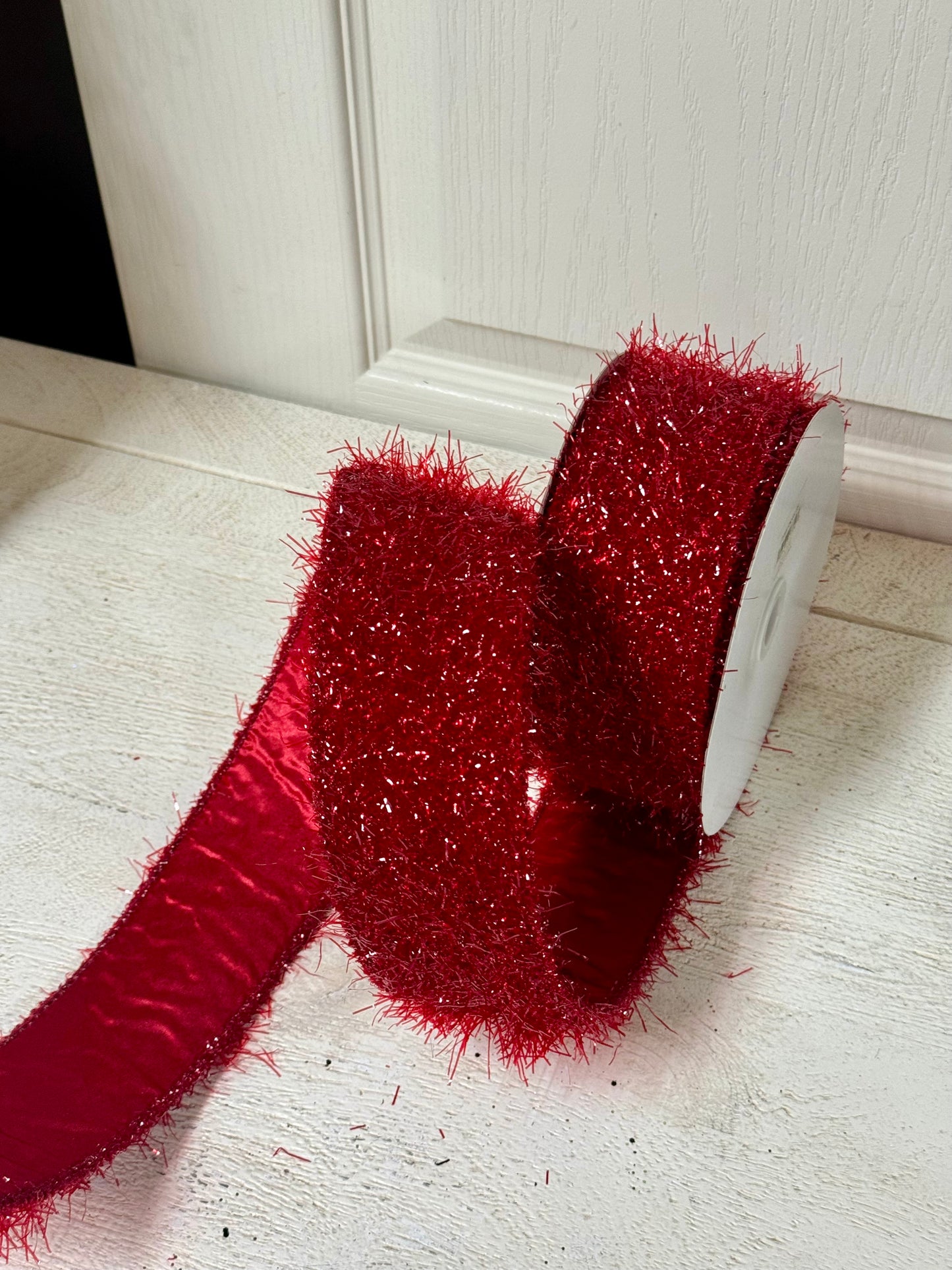 2.5 Inch By 10 Yard Burgundy Fuzzy Tinsel Ribbon