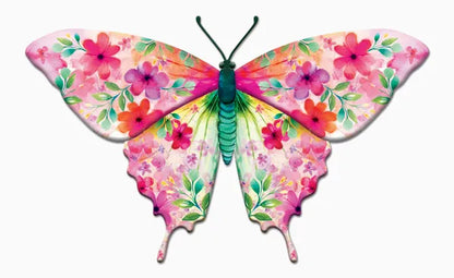 13.5 Inch Pink And Blue Green Botanical Butterfly Sign