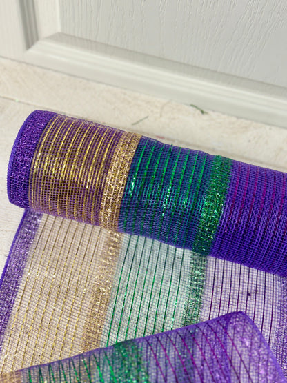 10 Inch By 10 Yards Mardi Gras Plaid Foil Mesh