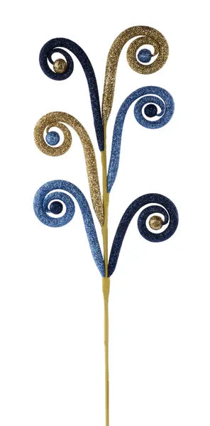 28.5 Inch Navy Smoke Blue And Gold Glitter Tubing Ball Spray