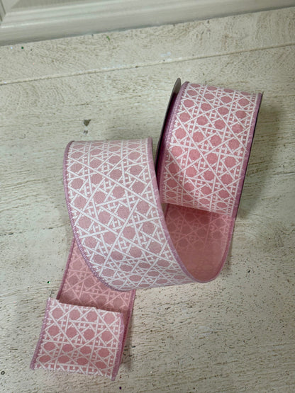 2.5 Inch By 10 Yard Pale Pink And White Basket Weave Ribbon