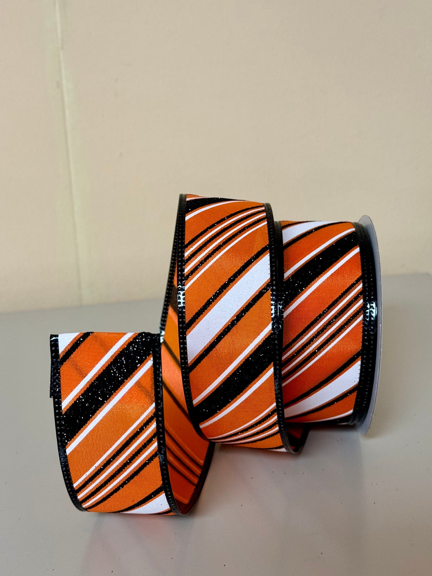 1.5 Inch By 10 Yard Orange And Black Striped Ribbon