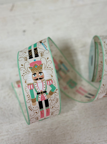 2.5 Inch By 10 Yard Pastel Nutcracker With Mint Edging Ribbon