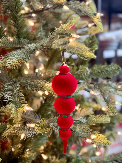 8 Inch Red And Emerald Fascinating Felt Finial Ornament