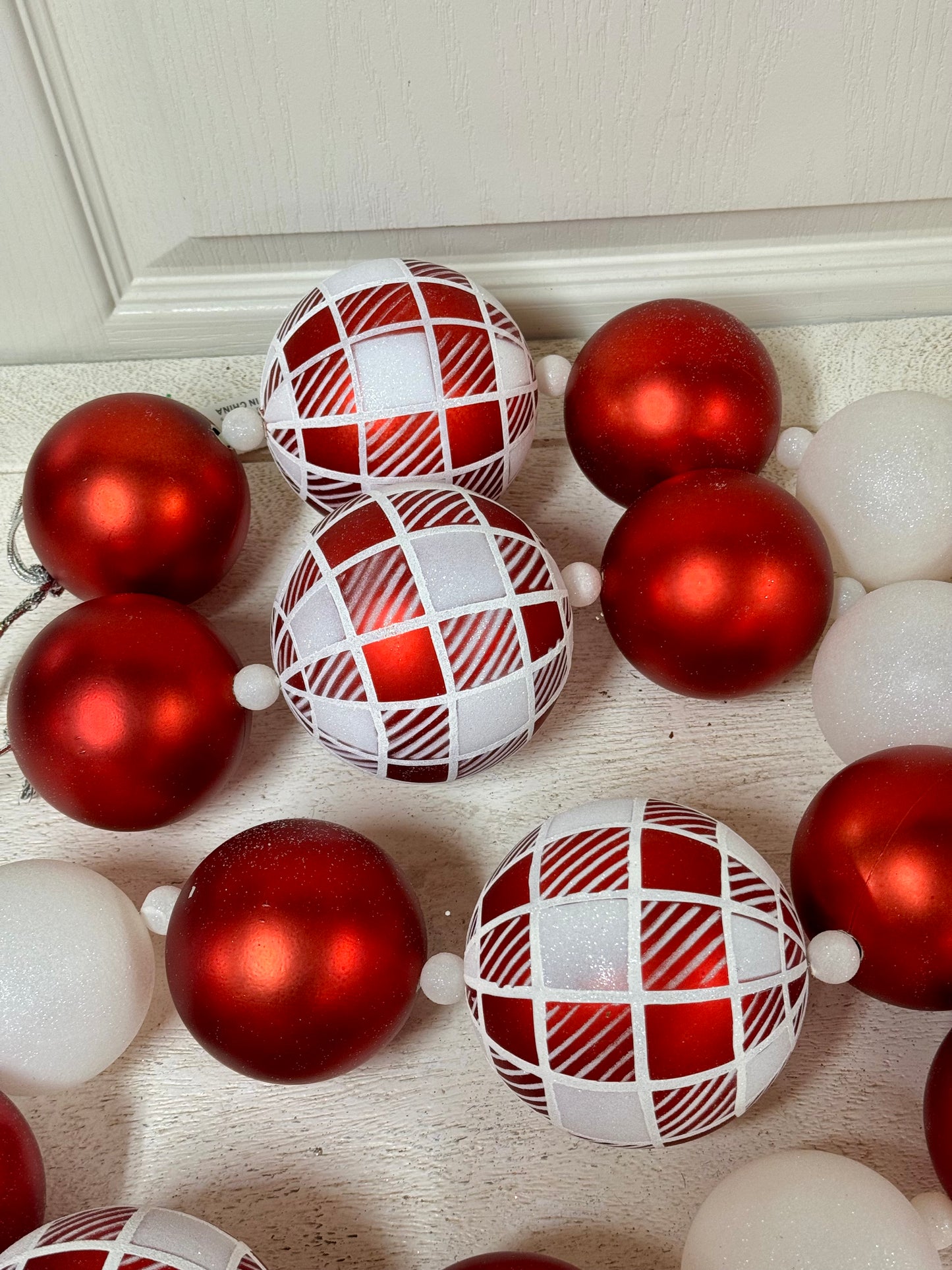 6 Foot Red And White Check Ball Garland