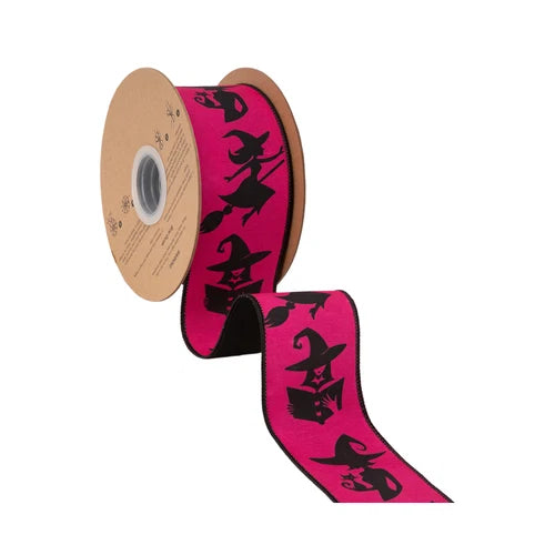 2.5 Inch By 10 Yard Pink And Black Witches With Black Backing Ribbon