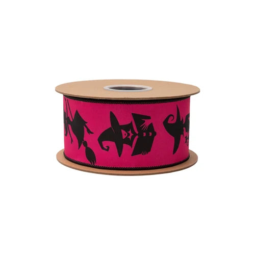2.5 Inch By 10 Yard Pink And Black Witches With Black Backing Ribbon