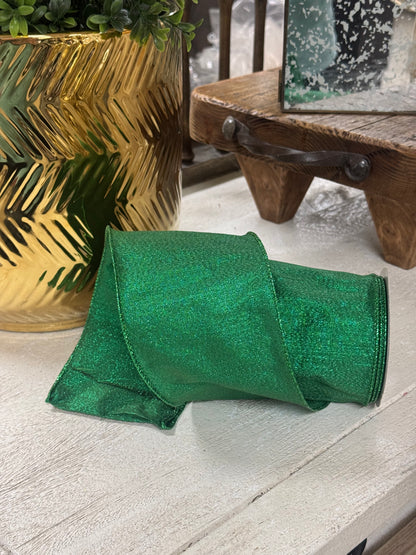 4 Inch By 10 Yards Emerald Green Metallic Ribbon