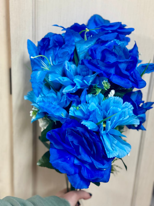 24 Inch Rose Lily And Zinnia Mixed Blue Bush