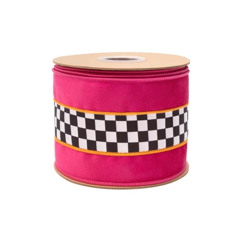 4 Inch By 10 Yard Hot Pink And Orange With Check Middle Ribbon