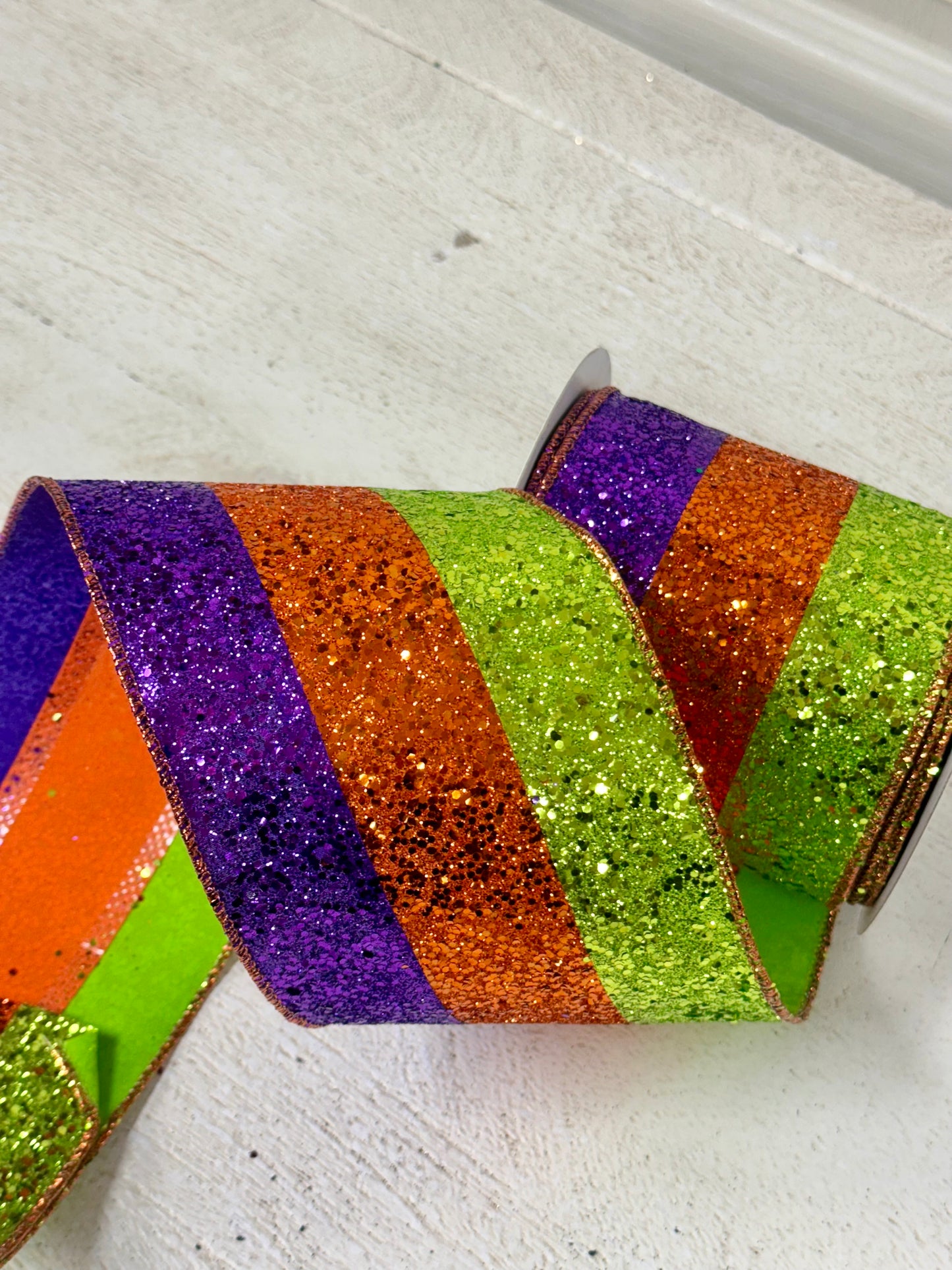 4 Inch By 10 Yard Purple Orange Lime Large Glitter Ribbon