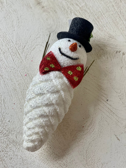 Glitter Snowman Head With A Pinecone Body Ornament