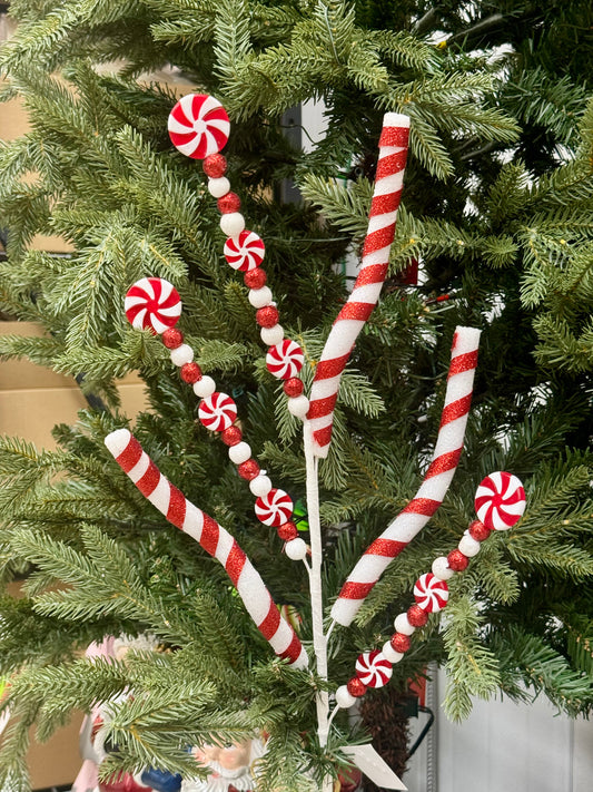 28 Inch Red And White Candy Cane And Peppermint Spray