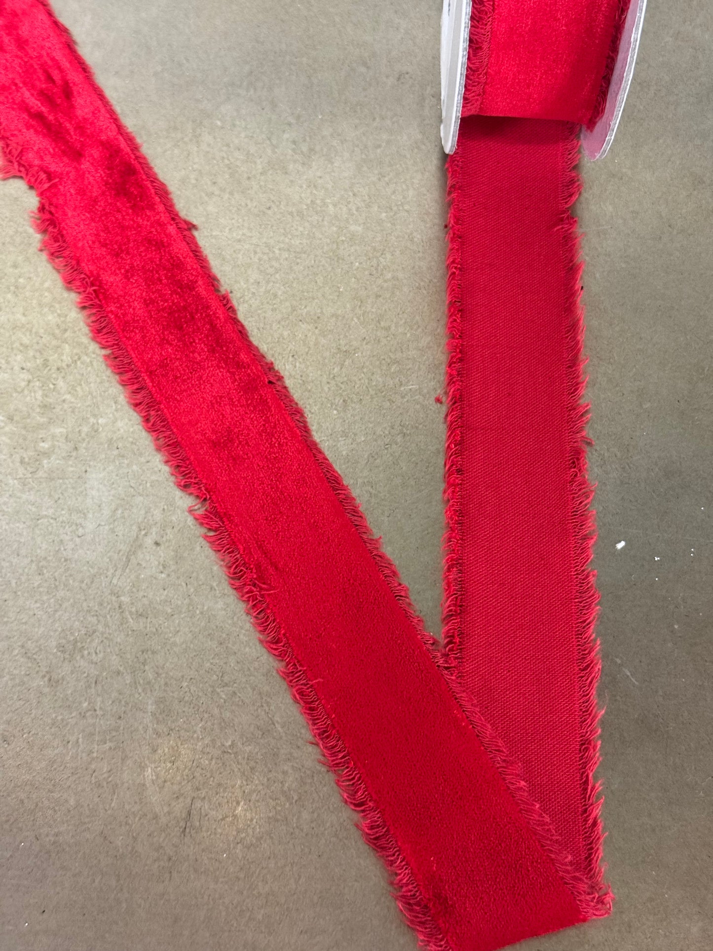 1.5 Inch By 10 Yard Red Frayed Edge Velvet Ribbon