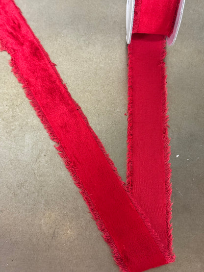 1.5 Inch By 10 Yard Red Frayed Edge Velvet Ribbon