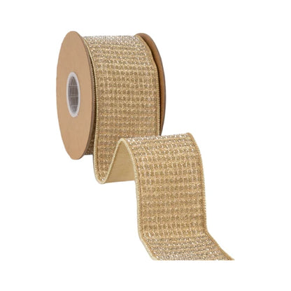 2.5 Inch By 10 Yard Gold Sparkle With Gold Metallic Backing Ribbon