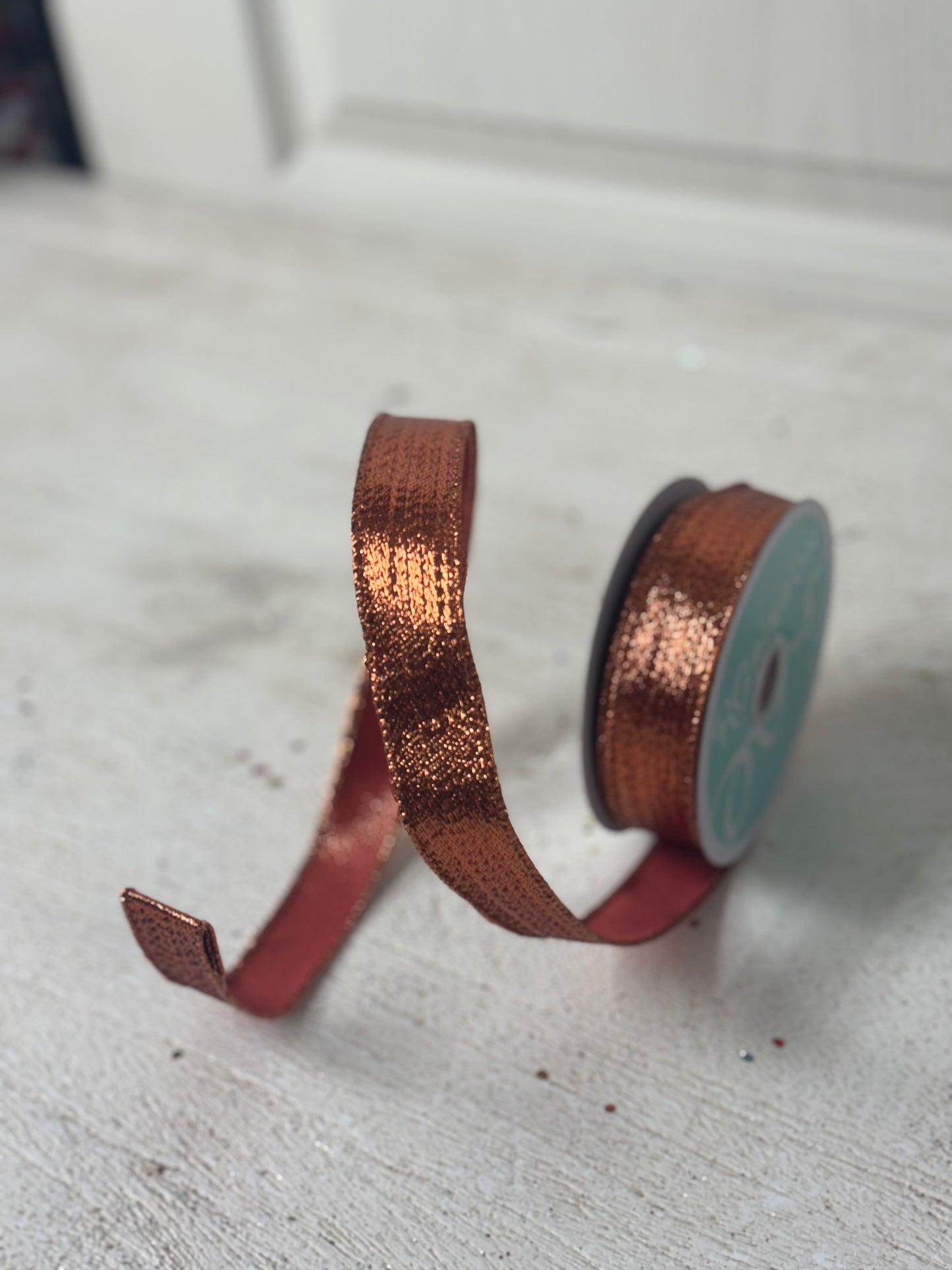 7/8 Inch By 10 Yard Copper Wired Metallic Ribbon