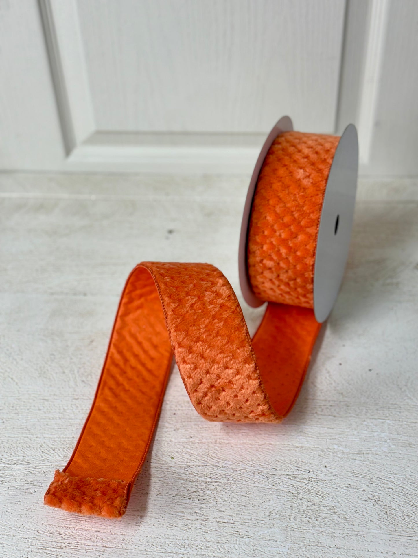 2.5 Inch By 10 Yard Orange Sherpa Quatrefoil Pattern Ribbon