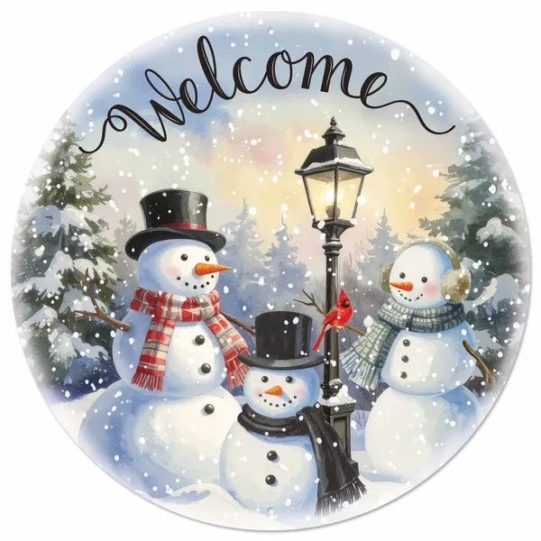 12 Inch Welcome With Snowman Metal Sign