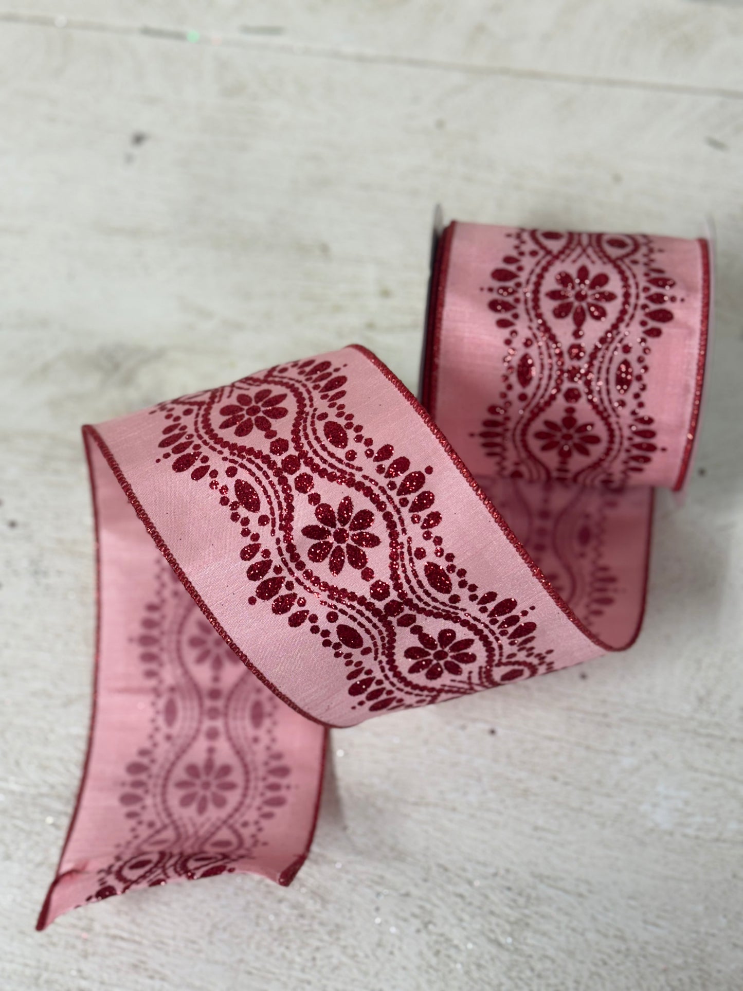 4 Inch By 10 Yard Red And Pink Luxurious Dupioni Ribbon