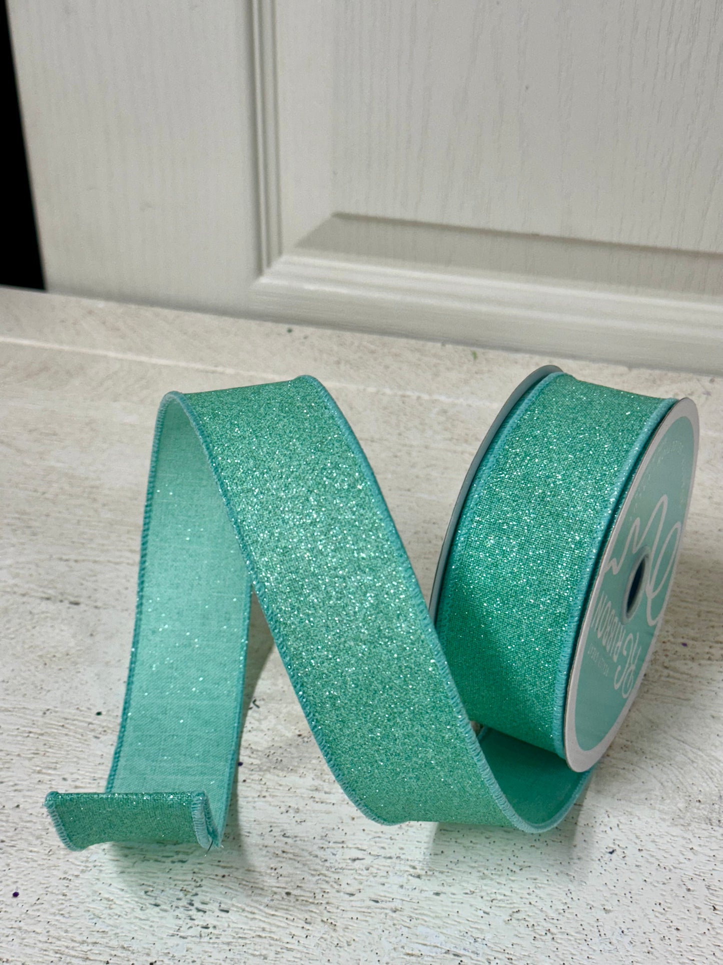 1.5 Inch By 10 Yard Mint Green Fine Glitter Ribbon