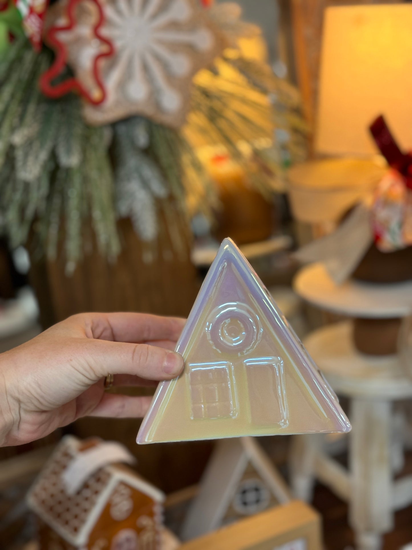 5 Inch Iridescent Triangle Ceramic House