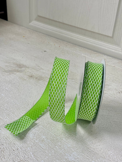 7/8 Inch By 10 Yard Fresh Green And White Mini Harlequin Ribbon