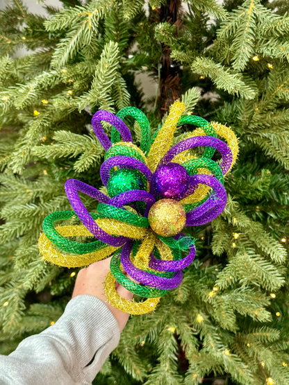 12 Inch Mardi Gras Foil Glitter Ball Curly Pick