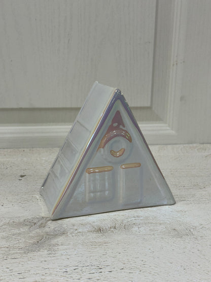 5 Inch Iridescent Triangle Ceramic House