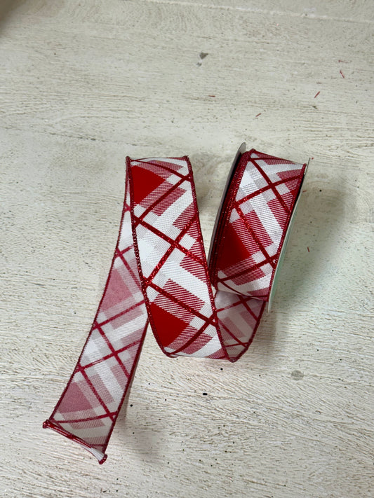 1.5 Inch By 10 Yard Red And White Glitter Plaid Ribbon