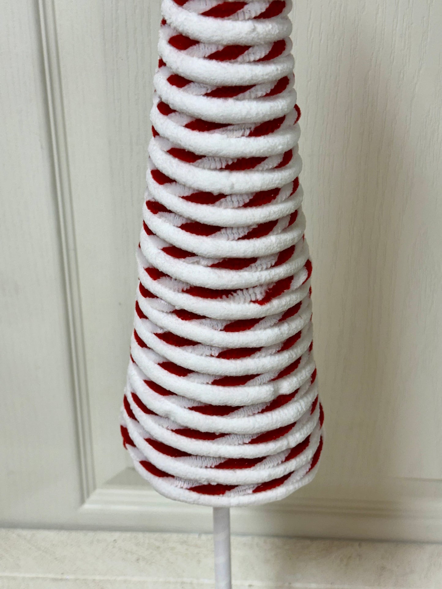 21 Inch Red And White Tinsel Glitter Twisted Cone Tree