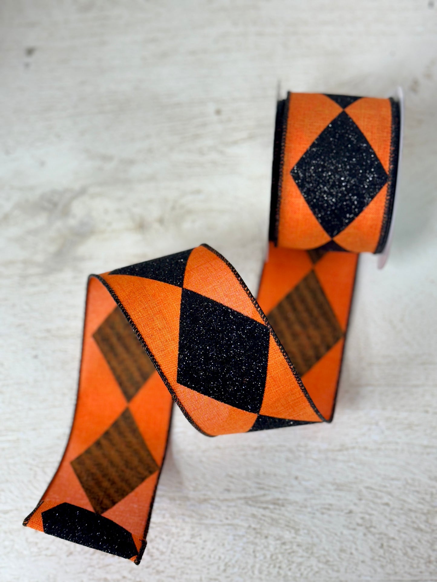 2.5 Inch By 10 Yard Orange And Black Bold Harlequin Ribbon