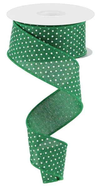 1.5 Inch By 10 Yard Emerald Green And White Raised Swiss Dots On Royal Ribbon