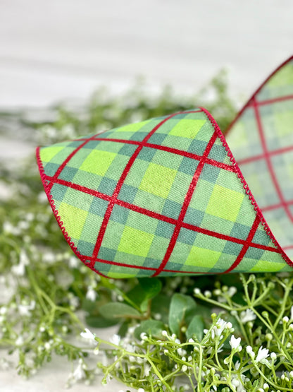 4 Inch By 10 Yard Red And Green Christmas Plaid Ribbon