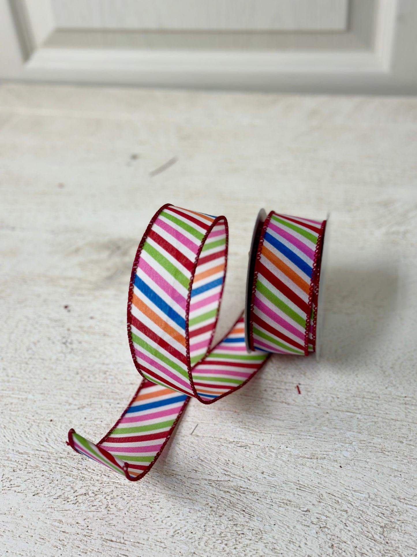 1.5 Inch By 10 Yard Mulitcolor Diagonal Striped Ribbon