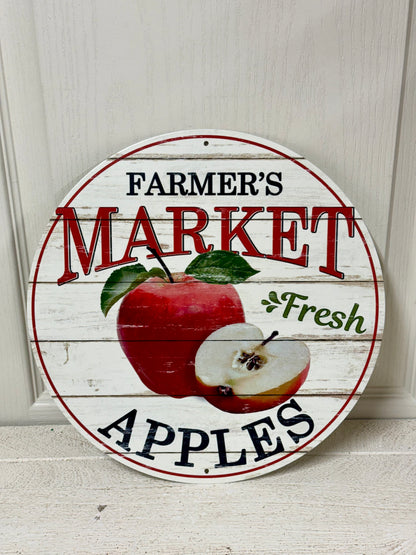 12 Inch Apple Farmers Market Metal Round Sign