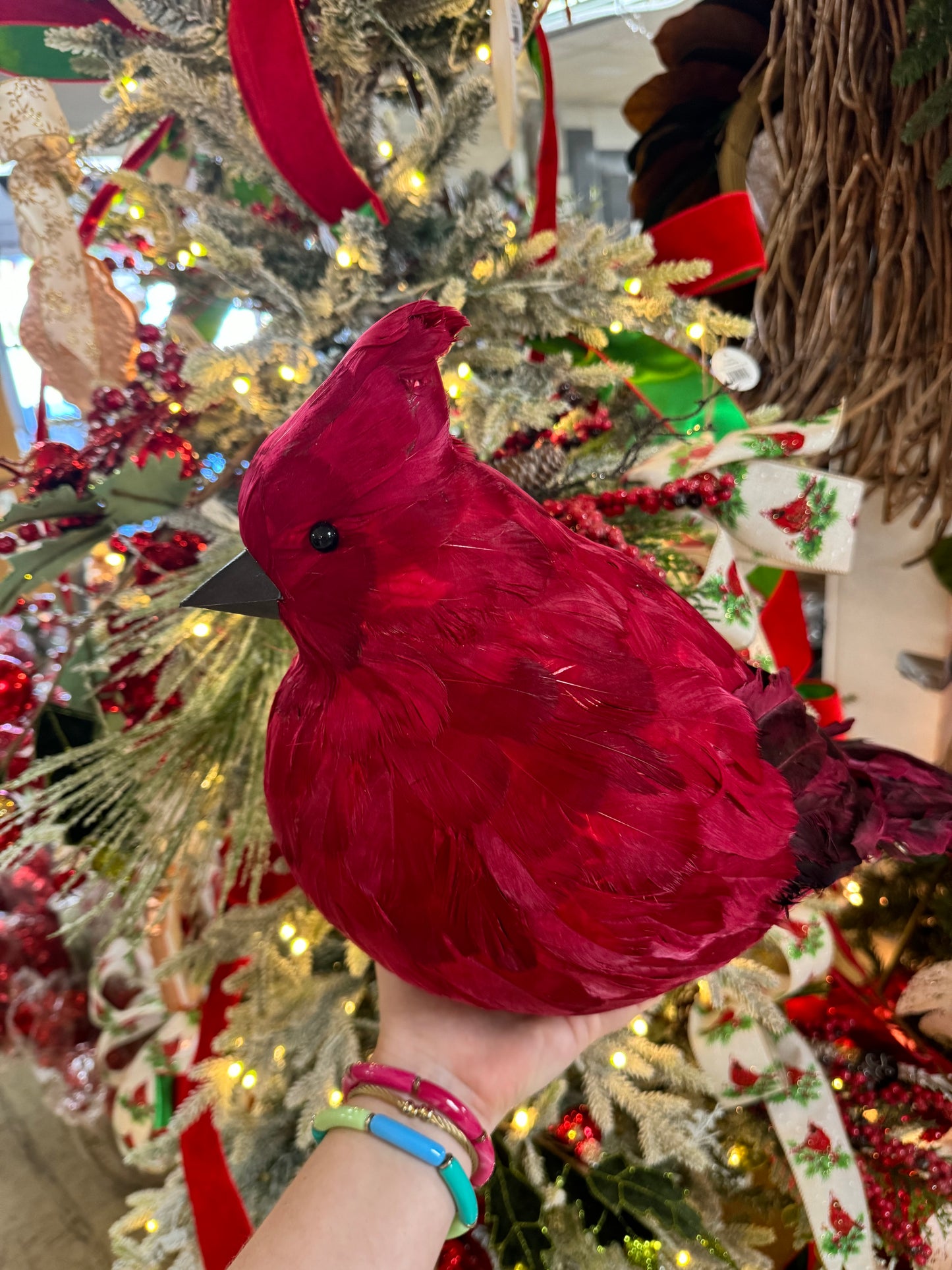 18 Inch Red Feather Sitting Cardinal