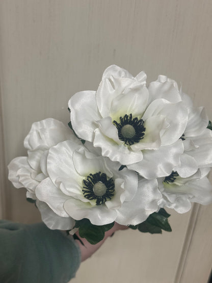 16 Inch White Anemone Floral Bush